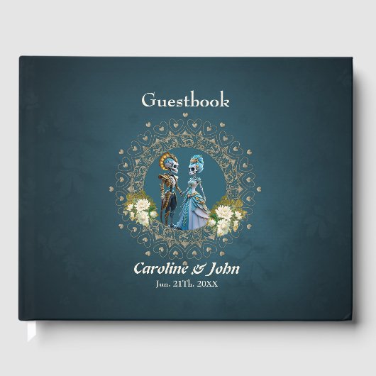 Schattige skelet bruiloft paar gotische stijl gastenboek (Voorkant)