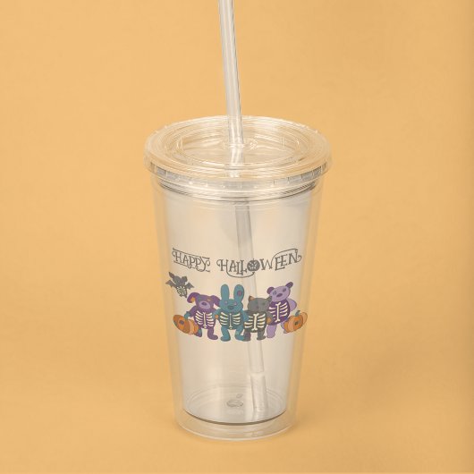 Schattige Skelet Dieren en Pompoenen Halloween Acryl Drinkbeker