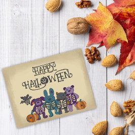Schattige Skelet Dieren en Pompoenen Halloween Briefkaart