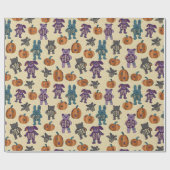 Schattige Skelet Dieren en Pompoenen Halloween Cadeaupapier (Vlak)