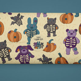 Schattige Skelet Dieren en Pompoenen Halloween Cadeaupapier