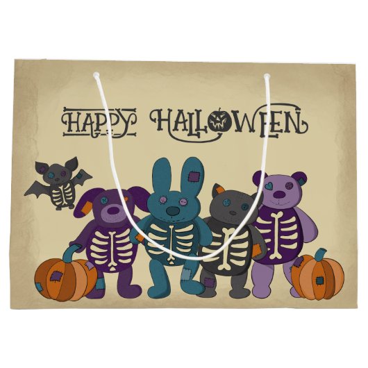 Schattige Skelet Dieren en Pompoenen Halloween Groot Cadeauzakje (Achterkant)