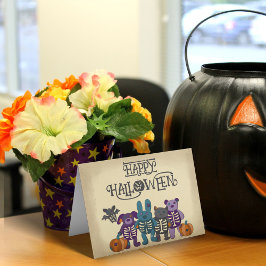 Schattige Skelet Dieren en Pompoenen Halloween Kaart