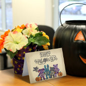 Schattige Skelet Dieren en Pompoenen Halloween Kaart