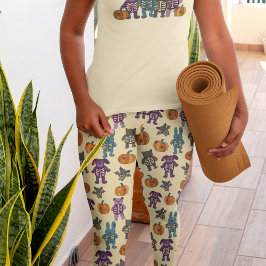 Schattige Skelet Dieren en Pompoenen Halloween Leggings