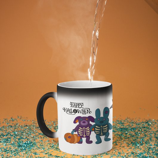Schattige Skelet Dieren en Pompoenen Halloween Magische Mok