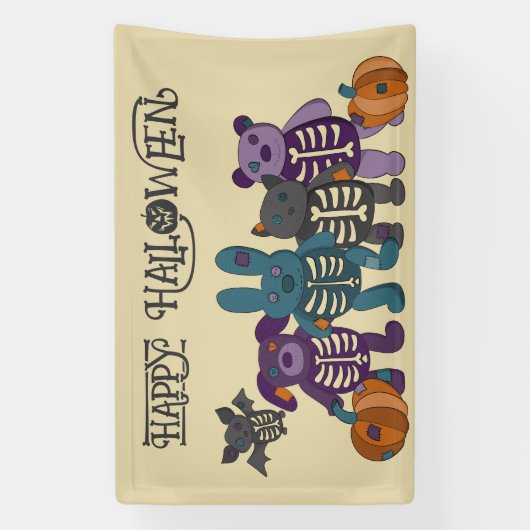 Schattige Skelet Dieren en Pompoenen Halloween Par Spandoek (Verticaal)