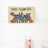 Schattige Skelet Dieren en Pompoenen Halloween Par Spandoek (Insitu)