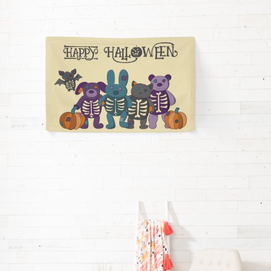 Schattige Skelet Dieren en Pompoenen Halloween Par Spandoek (Insitu)