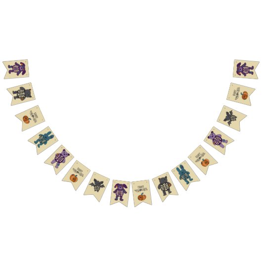 Schattige Skelet Dieren en Pompoenen Halloween Par Vlaggetjes (Alle)