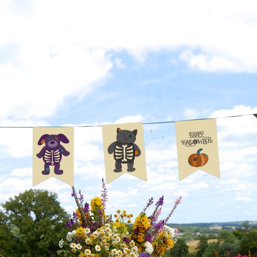 Schattige Skelet Dieren en Pompoenen Halloween Par Vlaggetjes