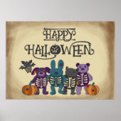 Schattige Skelet Dieren en Pompoenen Halloween Poster (Voorkant)