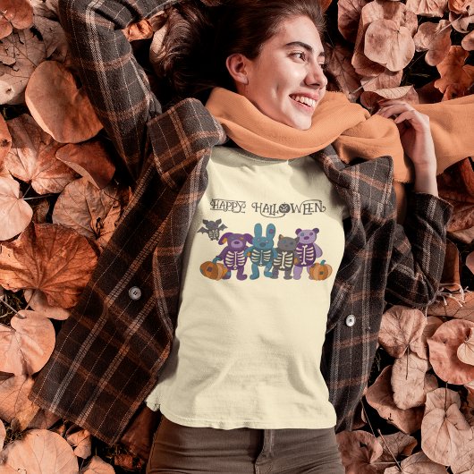 Schattige Skelet Dieren en Pompoenen Halloween T-shirt