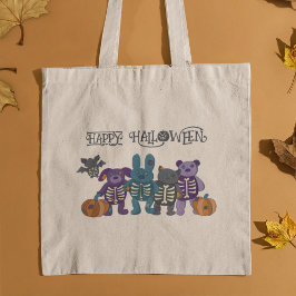 Schattige Skelet Dieren en Pompoenen Halloween Tote Bag