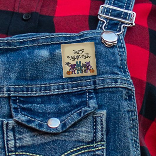 Schattige Skelet Dieren en Pompoenen Halloween Vierkante Button 5,1 Cm