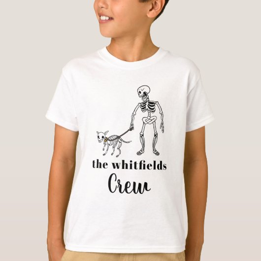 Schattige Skelet Dog Walker Halloween Family Match T-shirt (Voorkant)