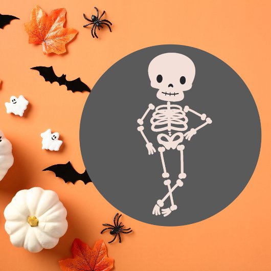 Schattige Skelet Eenvoudige Moderne Halloween Stic Ronde Sticker
