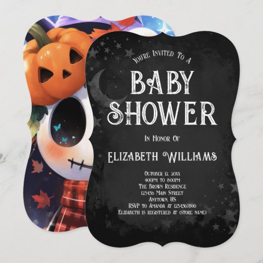 Schattige skelet Halloween Baby shower Kaart (Voorkant / Achterkant)