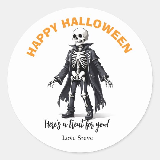 Schattige skelet Happy Halloween vriendelijke pomp Ronde Sticker (Voorkant)