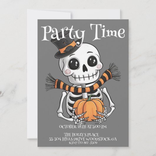 Schattige Skelet Illustratie Feestuitnodiging Kaart (Voorkant)