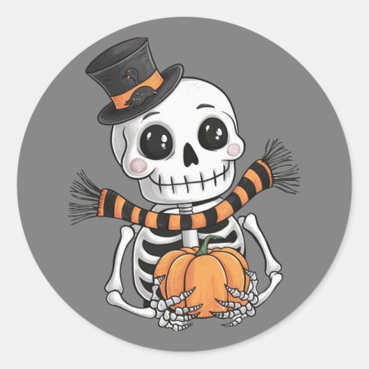 Schattige Skelet Illustratie Halloween Sticker (Voorkant)