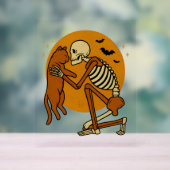 Schattige Skelet Knuffelen Cat Gothic Halloween On Acryl Bord (Neutraal)