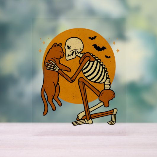 Schattige Skelet Knuffelen Cat Gothic Halloween On Acryl Bord (Neutraal)