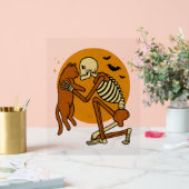 Schattige Skelet Knuffelen Cat Gothic Halloween On Acryl Bord (Huwelijk)