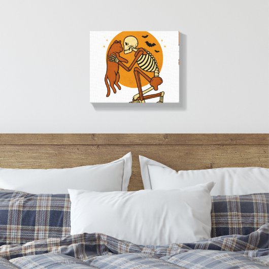 Schattige Skelet Knuffelen Cat Gothic Halloween On Canvas Afdruk (Insitu (Slaapkamer))