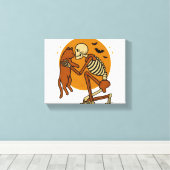 Schattige Skelet Knuffelen Cat Gothic Halloween On Canvas Afdruk (Insitu (Houten vloer))
