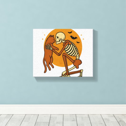 Schattige Skelet Knuffelen Cat Gothic Halloween On Canvas Afdruk (Insitu (Houten vloer))