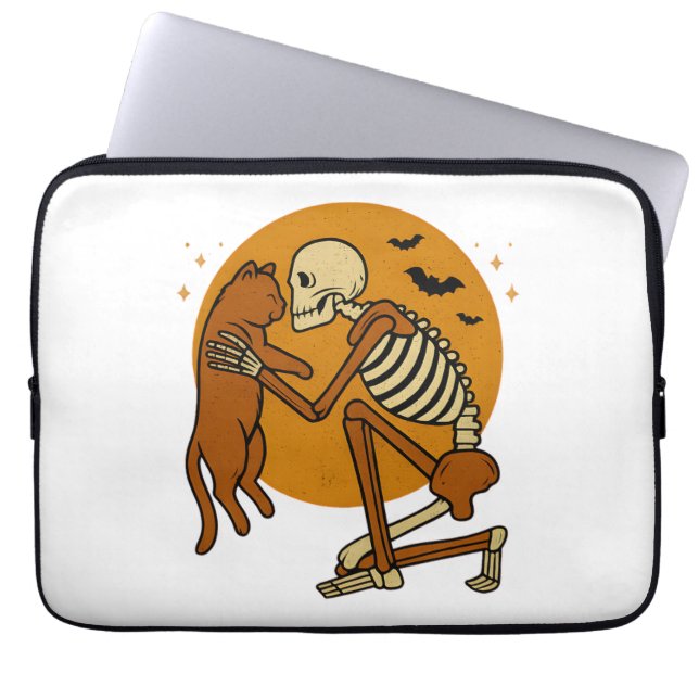 Schattige Skelet Knuffelen Cat Gothic Halloween On Laptop Sleeve (Voorkant)
