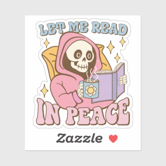 Schattige skelet laat me lezen in vrede vinyl sticker (Vel)