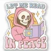 Schattige skelet laat me lezen in vrede vinyl sticker (Voorkant)