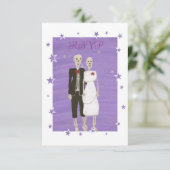 Schattige Skelet Paar Halloween Bruiloft RSVP Kaar (Staand voorkant)