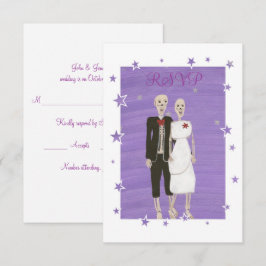 Schattige Skelet Paar Halloween Bruiloft RSVP Kaar Kaartje