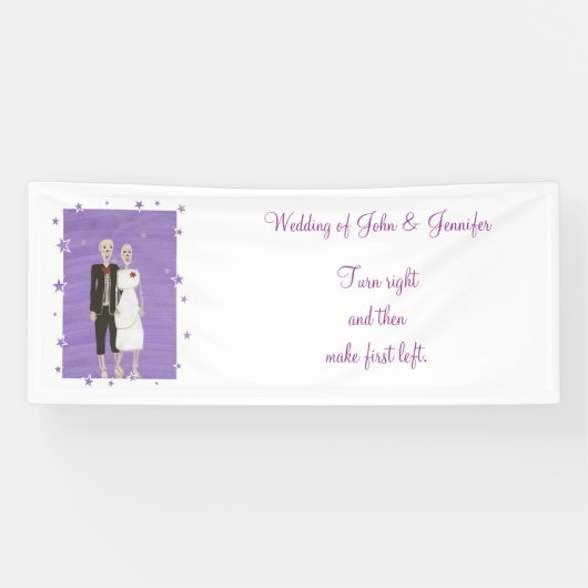 Schattige Skelet Paar Halloween Trouwbord Banner (Horizontaal)