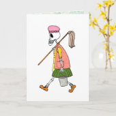 Schattige skelet schoonmaakster bezem & emmer kaart (Gele Bloem)