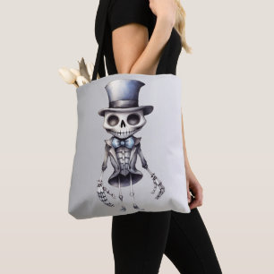 Schattige Skelet Strikdas Hoed Zilver Halloween Tote Bag
