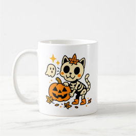 Schattige skeletkat met pompoenmok koffiemok