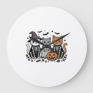 Schattige Skeletkatten Halloween Vintage Gravure S Grote Klok