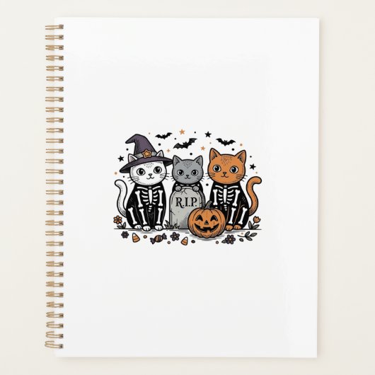 Schattige Skeletkatten Halloween Vintage Gravure S Planner (Voorkant)