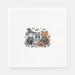 Schattige Skeletkatten Halloween Vintage Gravure S Servet