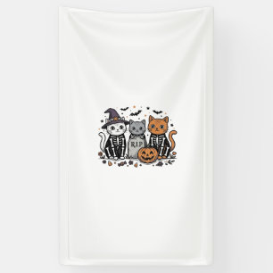 Schattige Skeletkatten Halloween Vintage Gravure S Spandoek