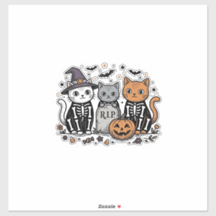 Schattige Skeletkatten Halloween Vintage Gravure S Sticker