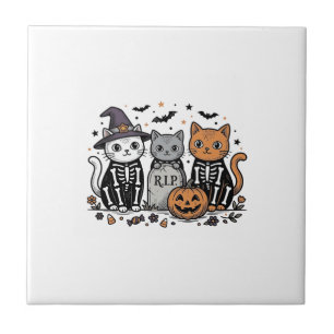 Schattige Skeletkatten Halloween Vintage Gravure S Tegeltje