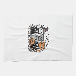 Schattige Skeletkatten Halloween Vintage Gravure S Theedoek