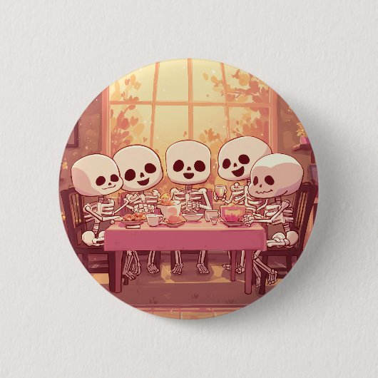 Schattige Skeleton Dinner Party - Button (Voorkant)