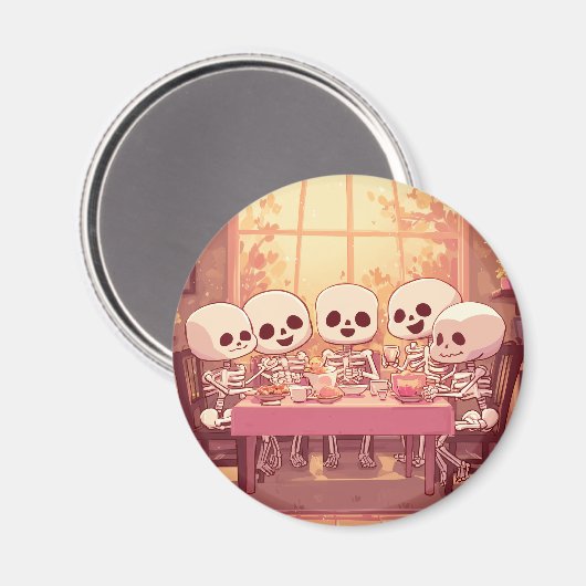 Schattige Skeleton Dinner Party - Magnet (Voorkant / Achterkant)