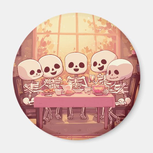 Schattige Skeleton Dinner Party - Magnet (Voorkant)